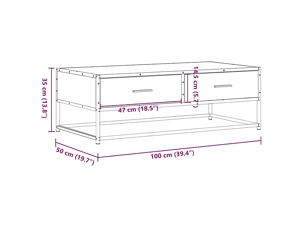 Tavolino Salotto Grigio Sonoma 100x50x35cm Multistrato Metallo