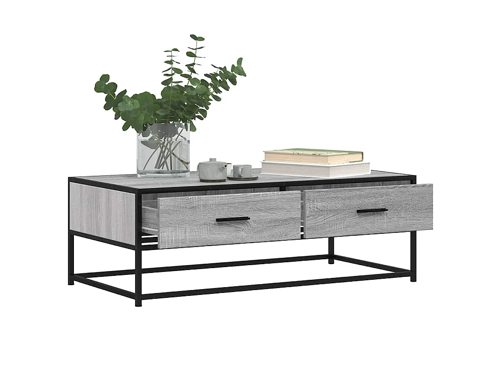 Tavolino Salotto Grigio Sonoma 100x50x35cm Multistrato Metallo