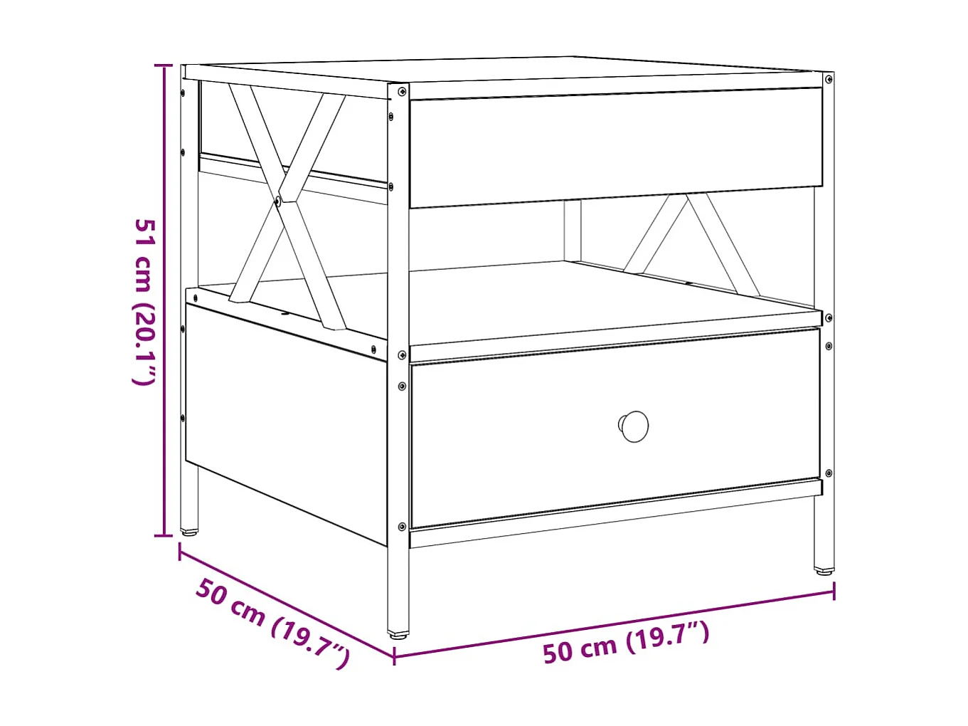 Table basse avec LED Infinity sonoma gris 50x50x51 cm