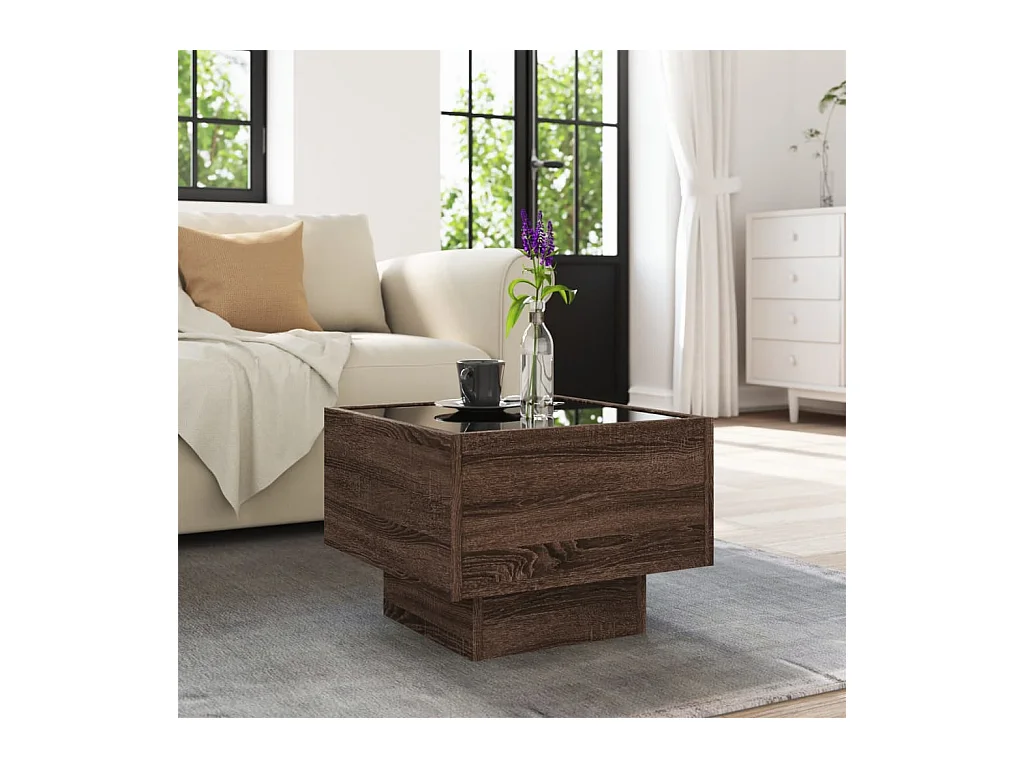 Table d'appoint et LED chêne marron 40x40x30 cm bois ingénierie