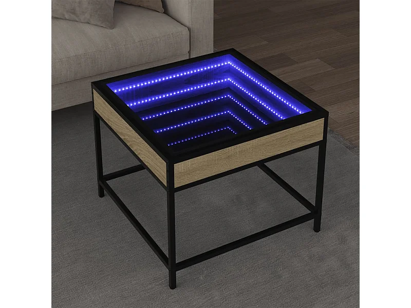 Tavolino da Salotto con LED Infinity Rovere Sonoma 50x50x41 cm