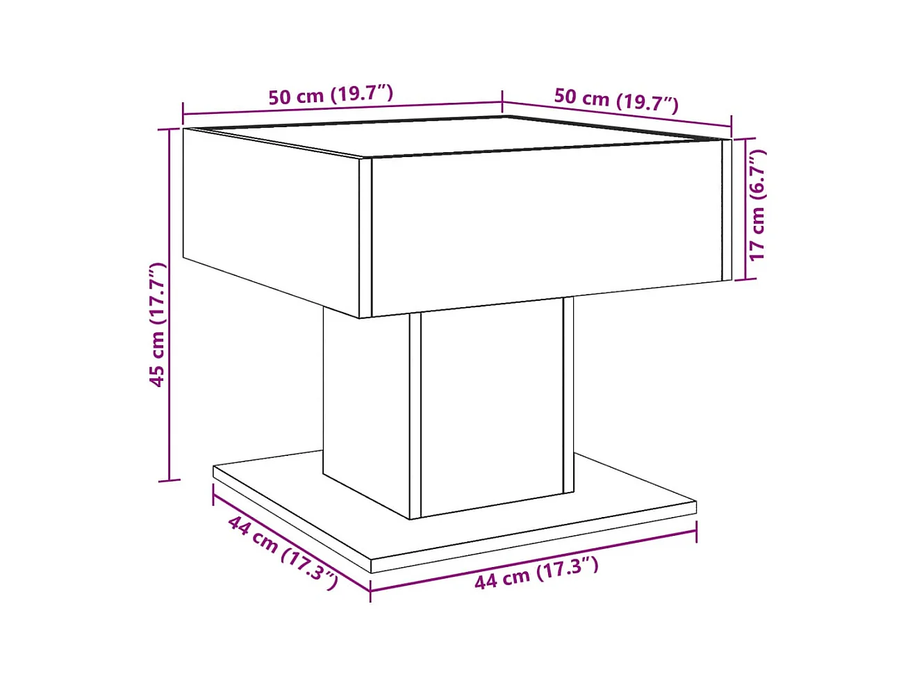 Table basse avec LED gris béton 50x50x45 cm bois d'ingénierie