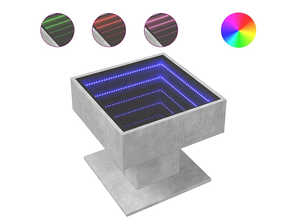 Salontafel met LED 50x50x45 cm bewerkt hout betongrijs