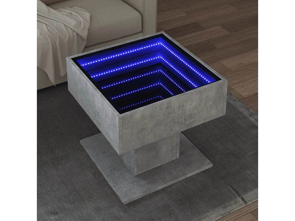 Salontafel met LED 50x50x45 cm bewerkt hout betongrijs