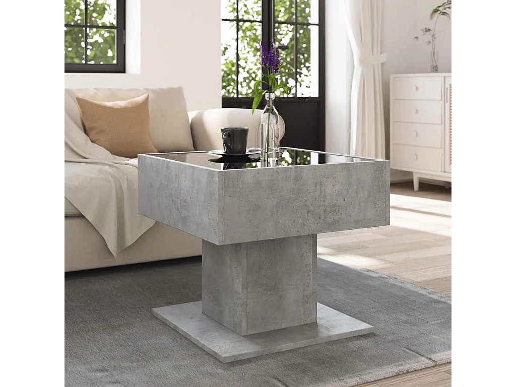 Salontafel met LED 50x50x45 cm bewerkt hout betongrijs