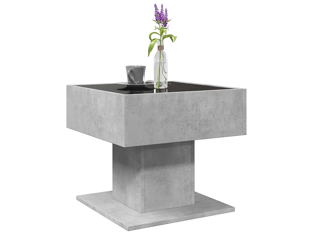 Salontafel met LED 50x50x45 cm bewerkt hout betongrijs