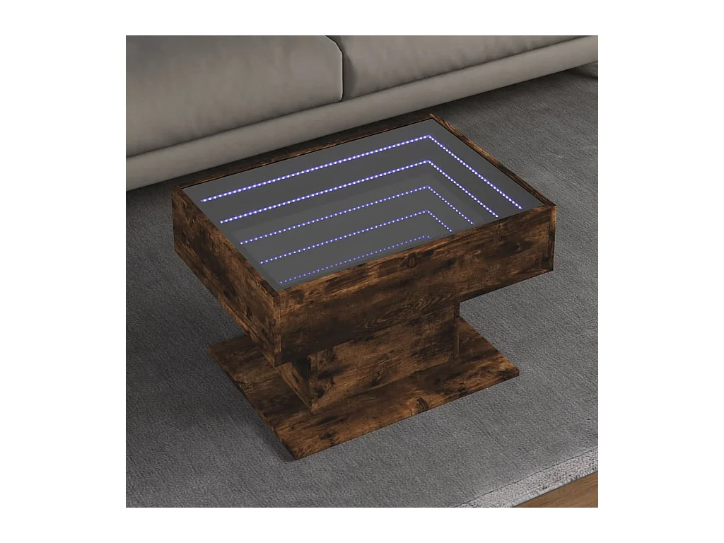 Table basse avec LED chêne fumé 70x50x45 cm bois d'ingénierie