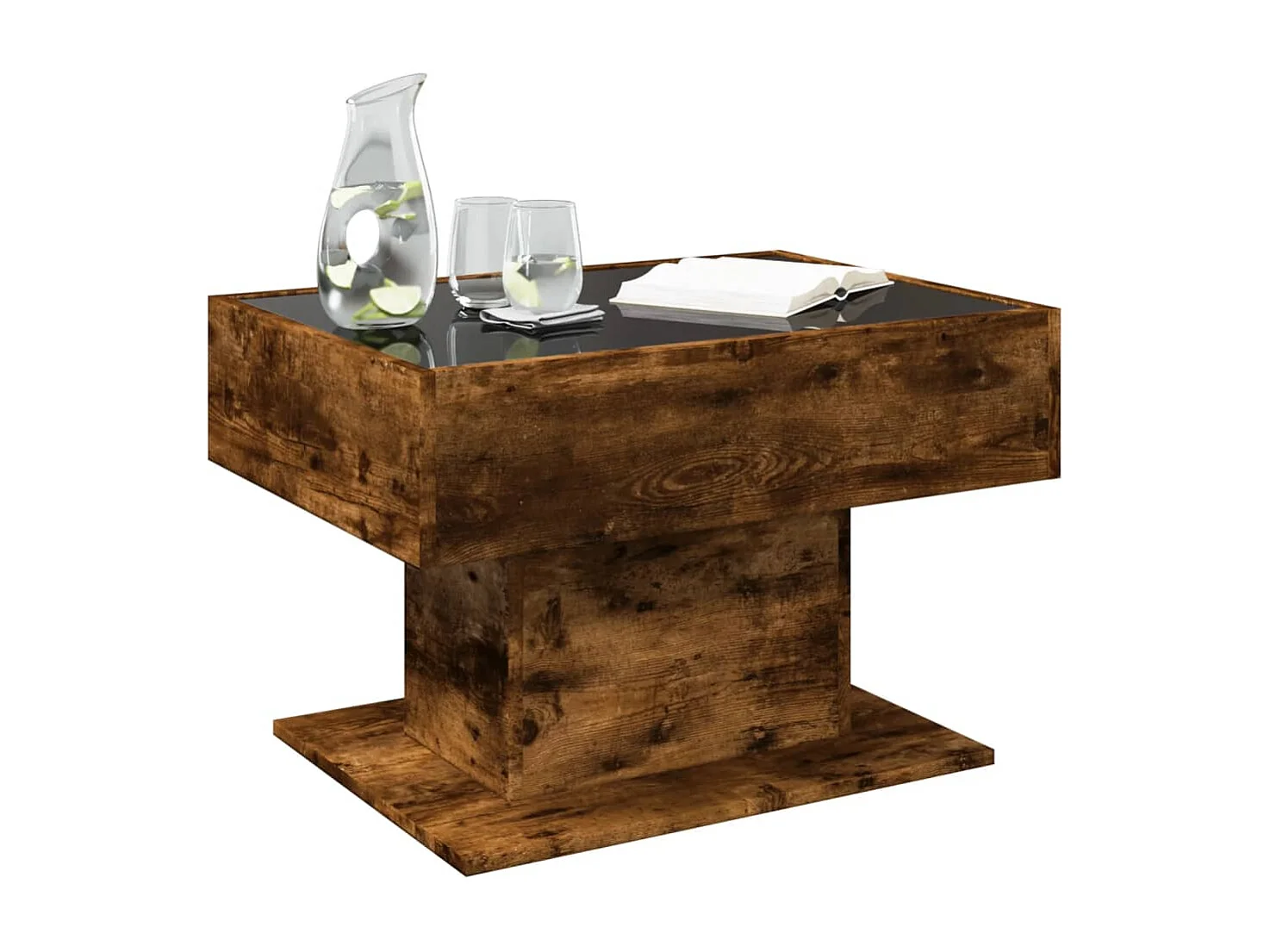 Table basse avec LED chêne fumé 70x50x45 cm bois d'ingénierie