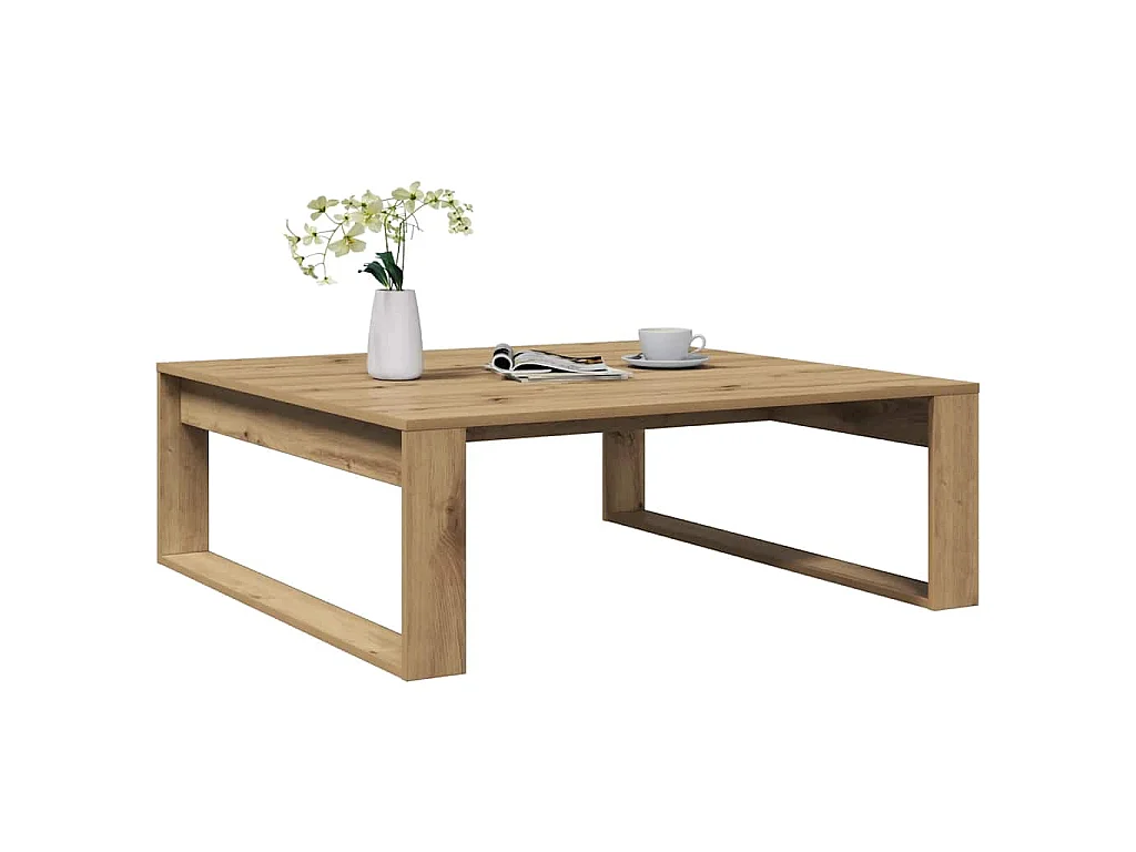 Table basse chêne artisanal 100x100x35 cm bois d'ingénierie