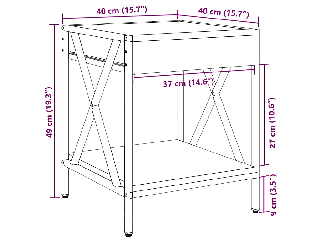 Table basse avec LED Infinity noir 40x40x49 cm