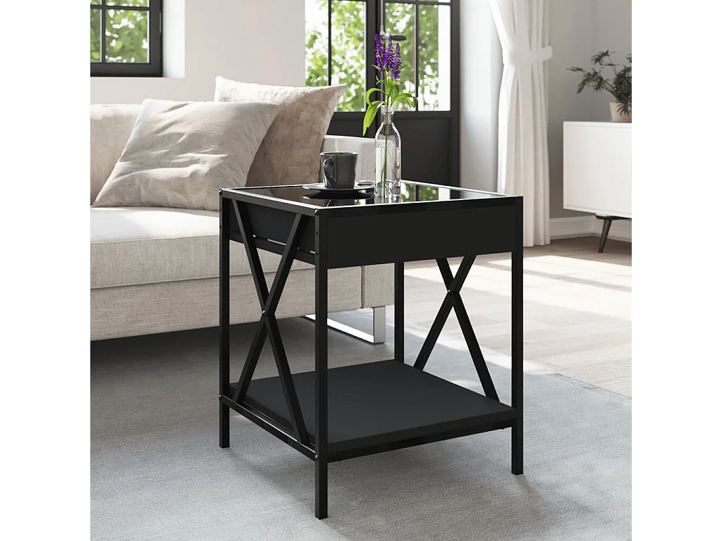 Table basse avec LED Infinity noir 40x40x49 cm