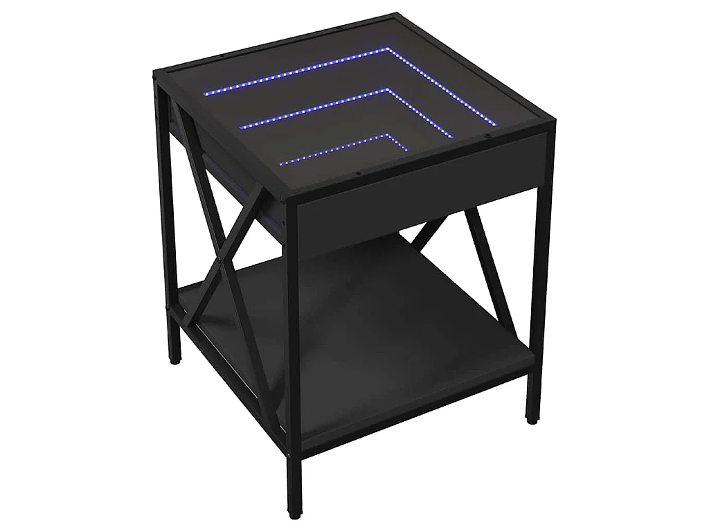Mesita de noche con Infinity LED negra 40x40x49 cm