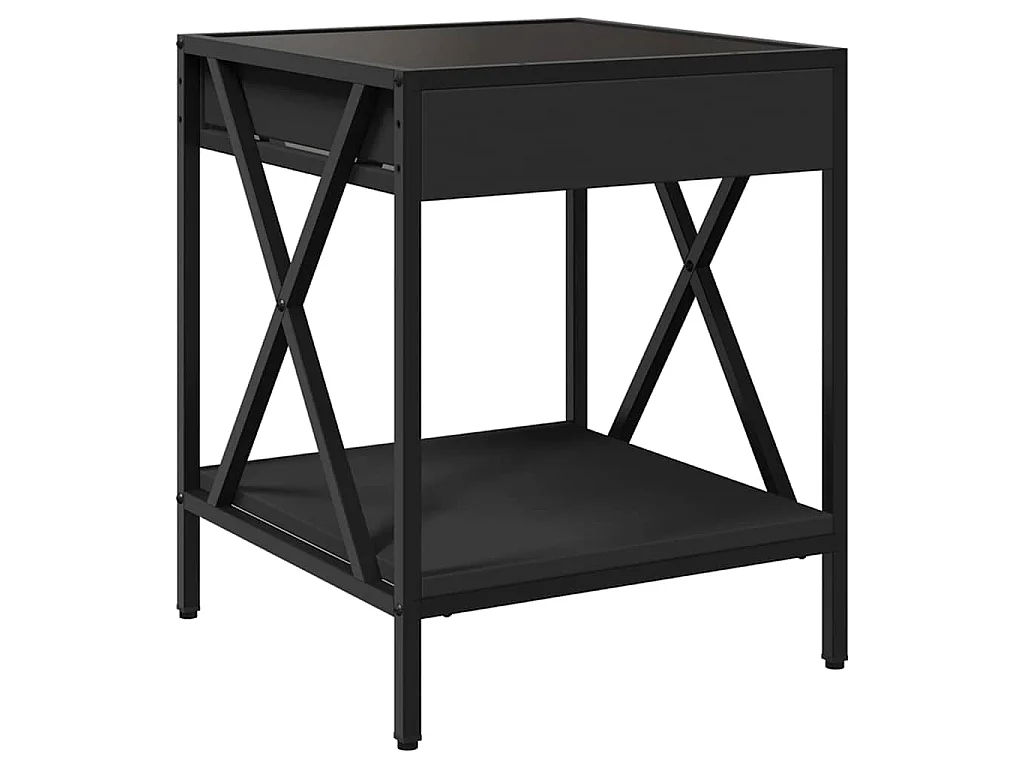 Mesita de noche con Infinity LED negra 40x40x49 cm