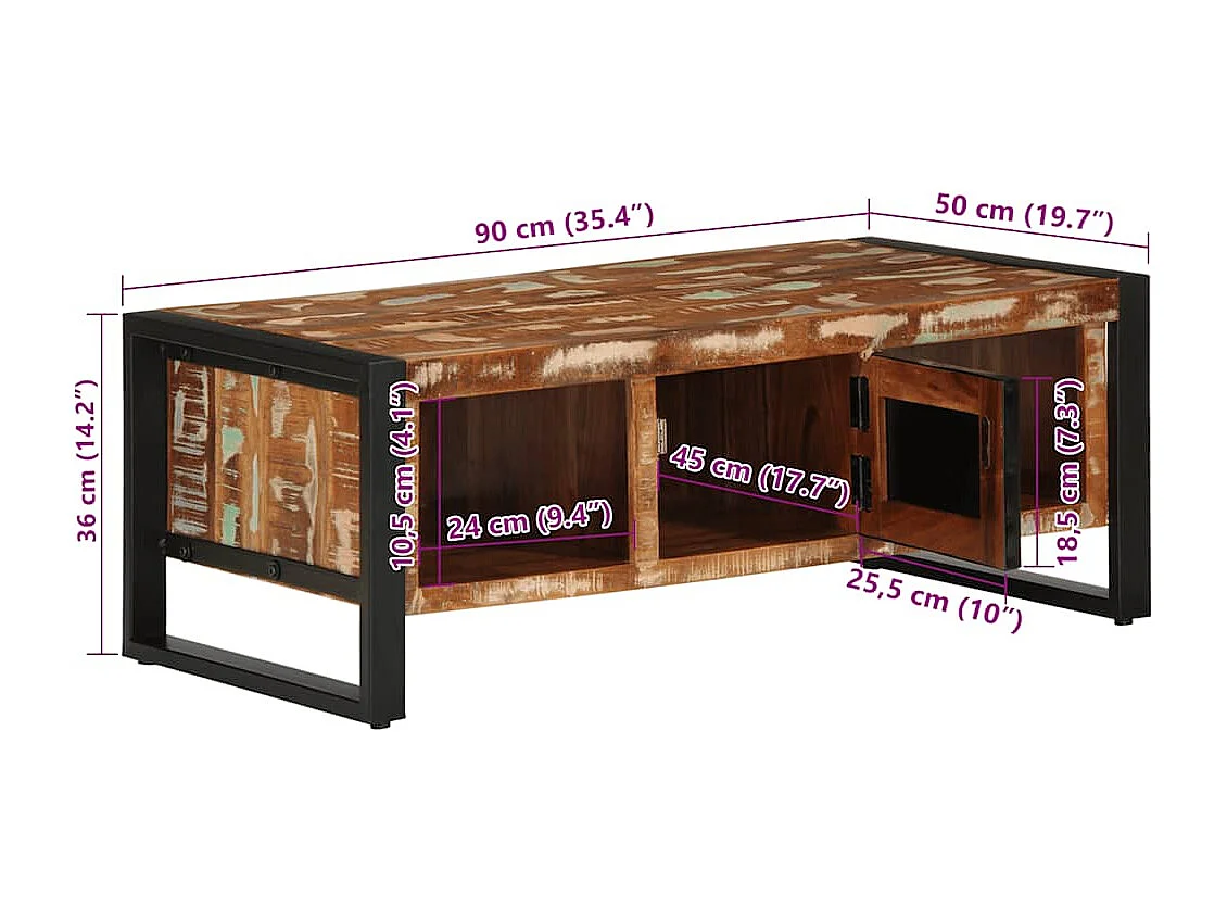 Salontafel 90x50x36 cm massief gerecycled hout meerkleurig