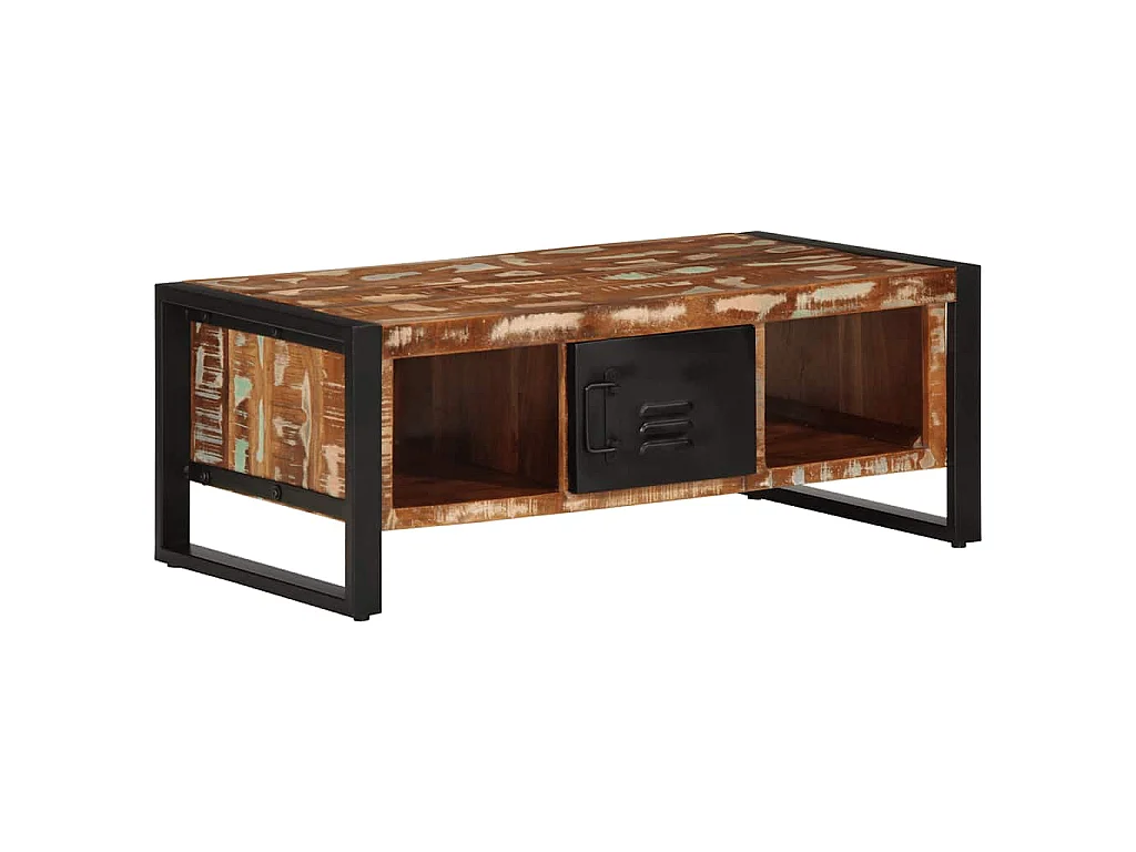 Table basse multicolore 90x50x36 cm bois de récupération massif