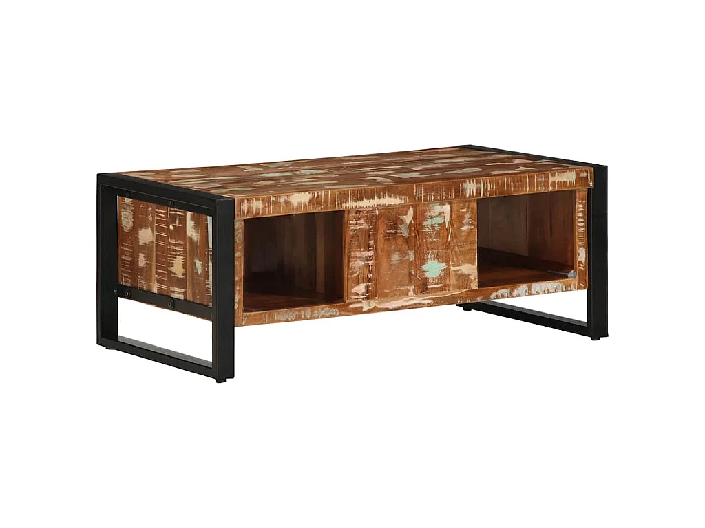 Table basse multicolore 90x50x36 cm bois de récupération massif