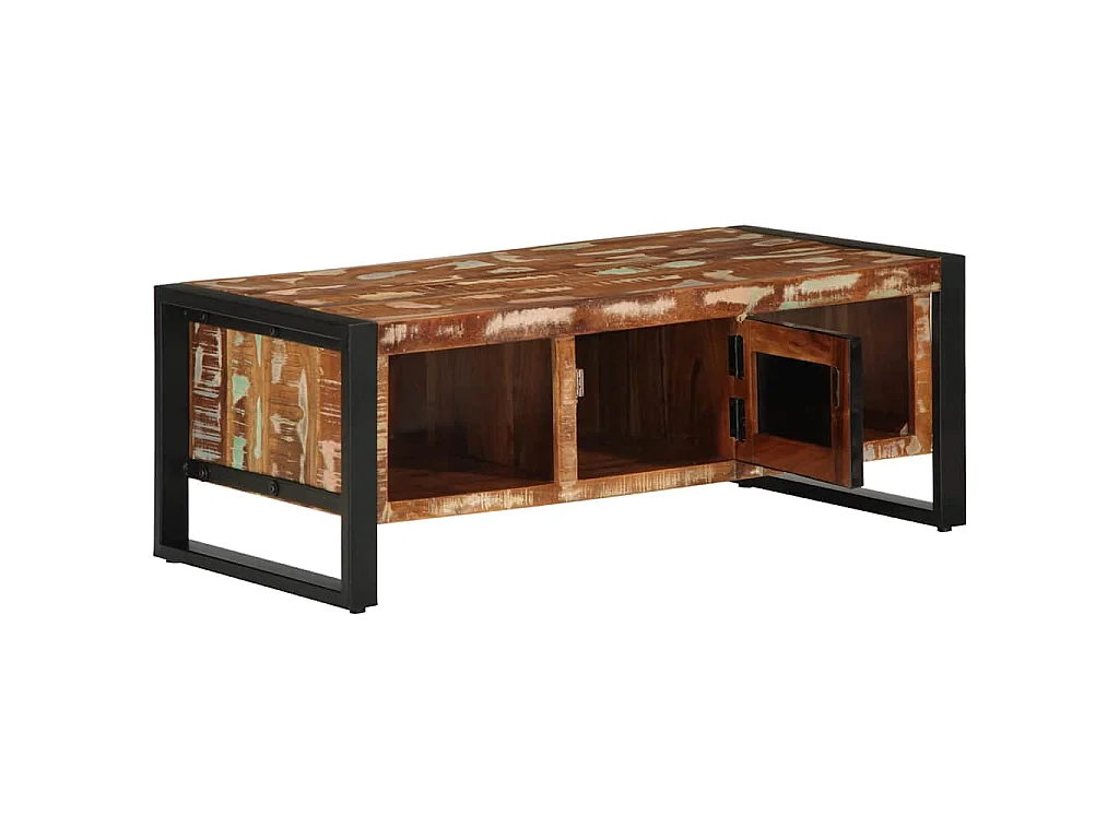 Table basse multicolore 90x50x36 cm bois de récupération massif