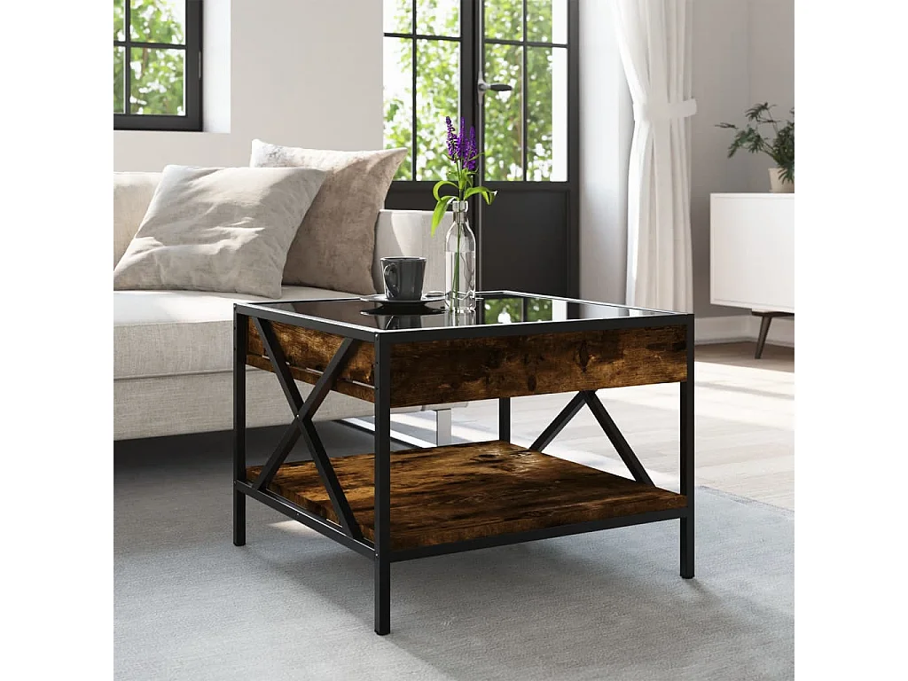 Table basse avec LED Infinity chêne fumé 50x50x38 cm