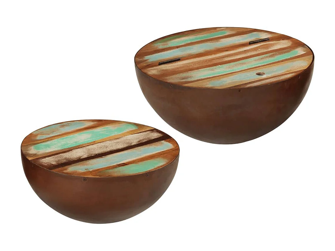 Mesas de centro formato taça 2pcs Ø50x24,5cm madeira recuperada