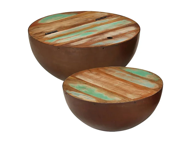 Mesas de centro formato taça 2pcs Ø50x24,5cm madeira recuperada