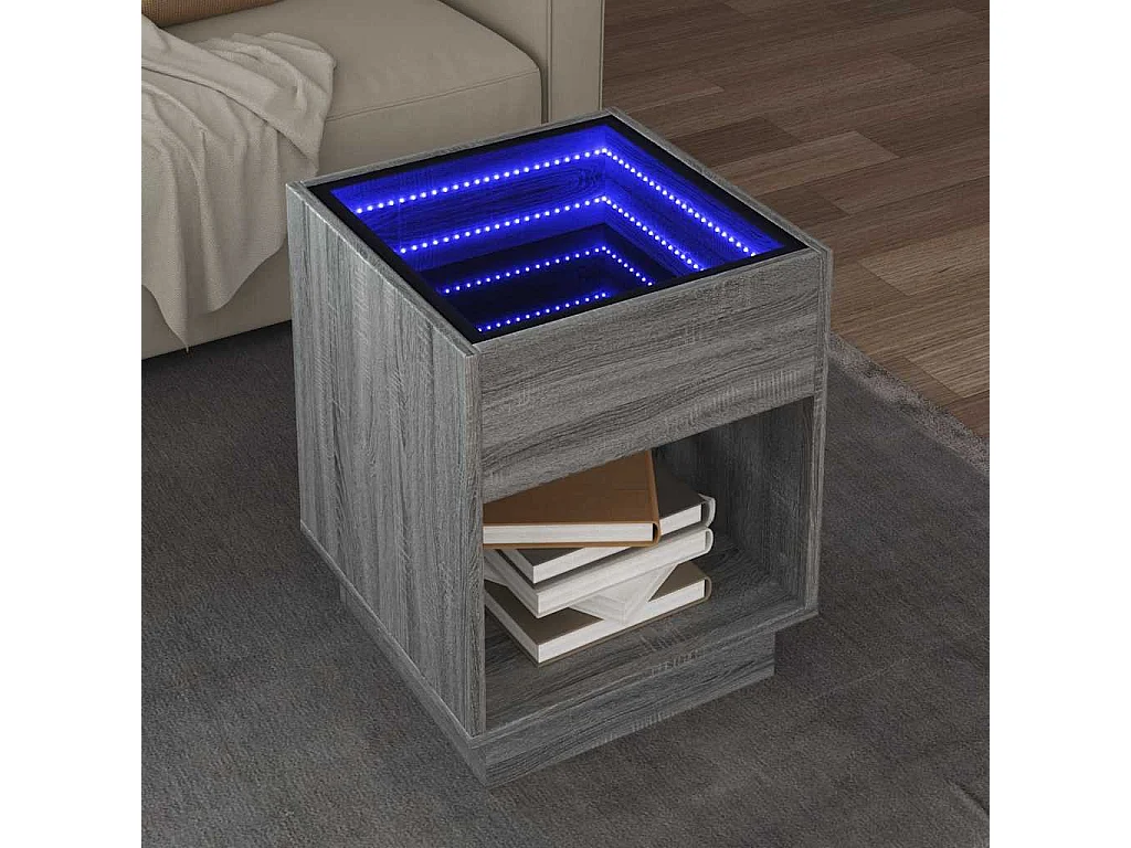Salontafel met Infinity LED 40x40x50 cm grijs sonoma eikenkleur