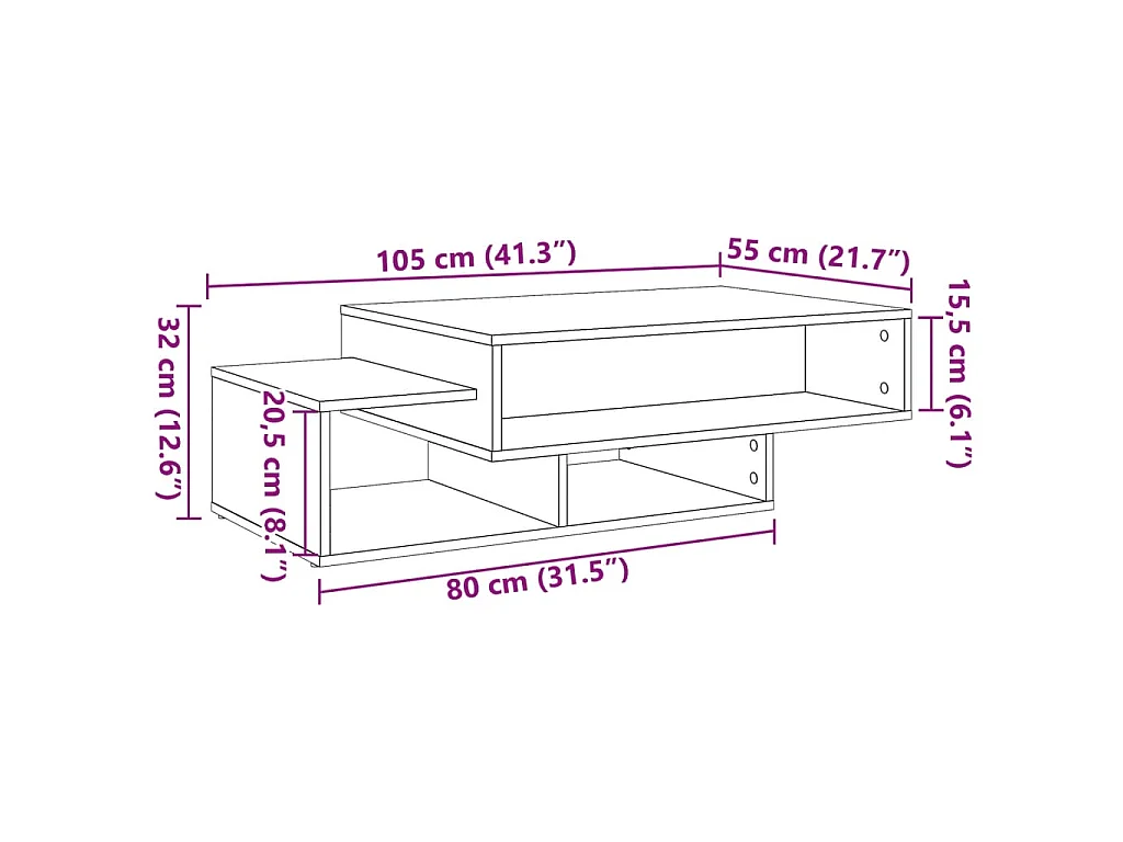 Table basse vieux bois 105x55x32 cm bois d'ingénierie