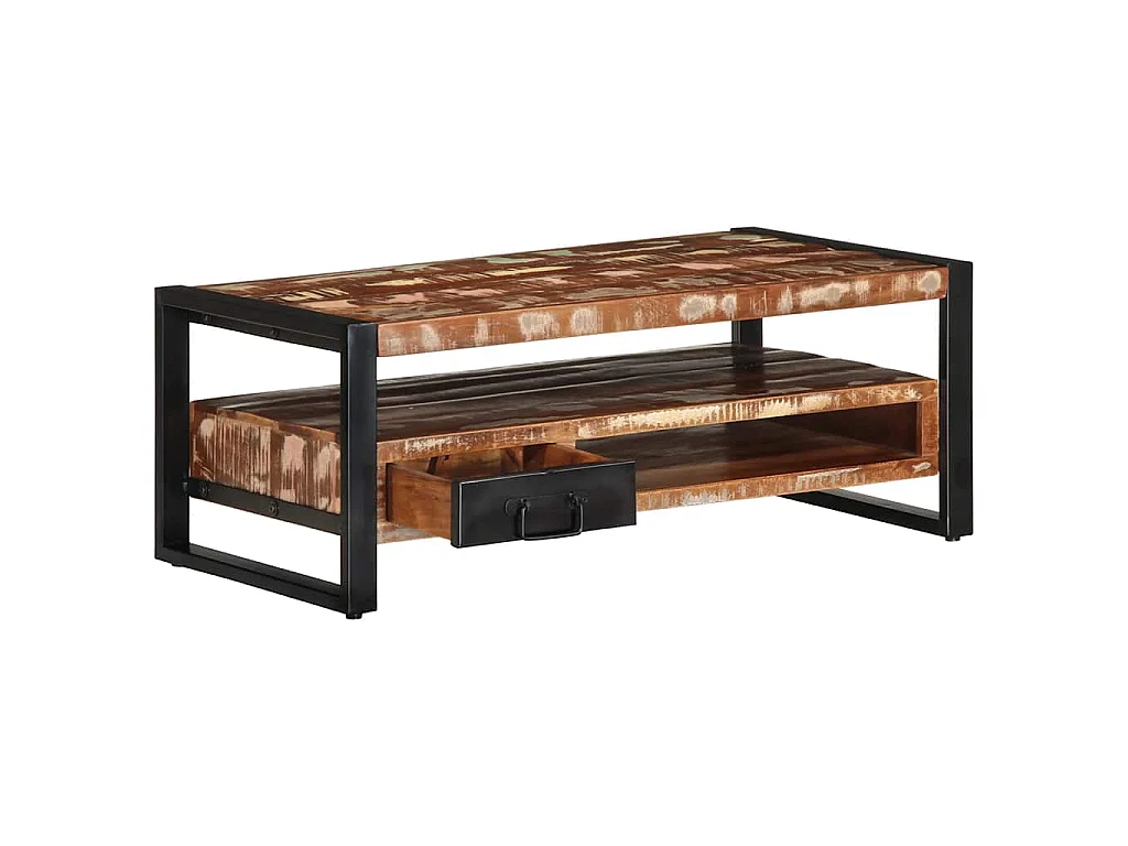 Tavolino Salotto Multicolore 90x50x36cm Legno Massello Recupero