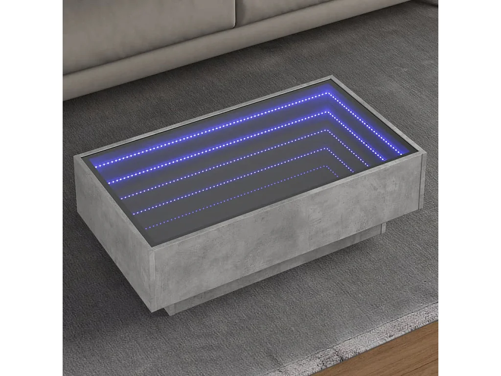 Mesa de centro y LED madera ingeniería gris hormigón 90x50x30cm