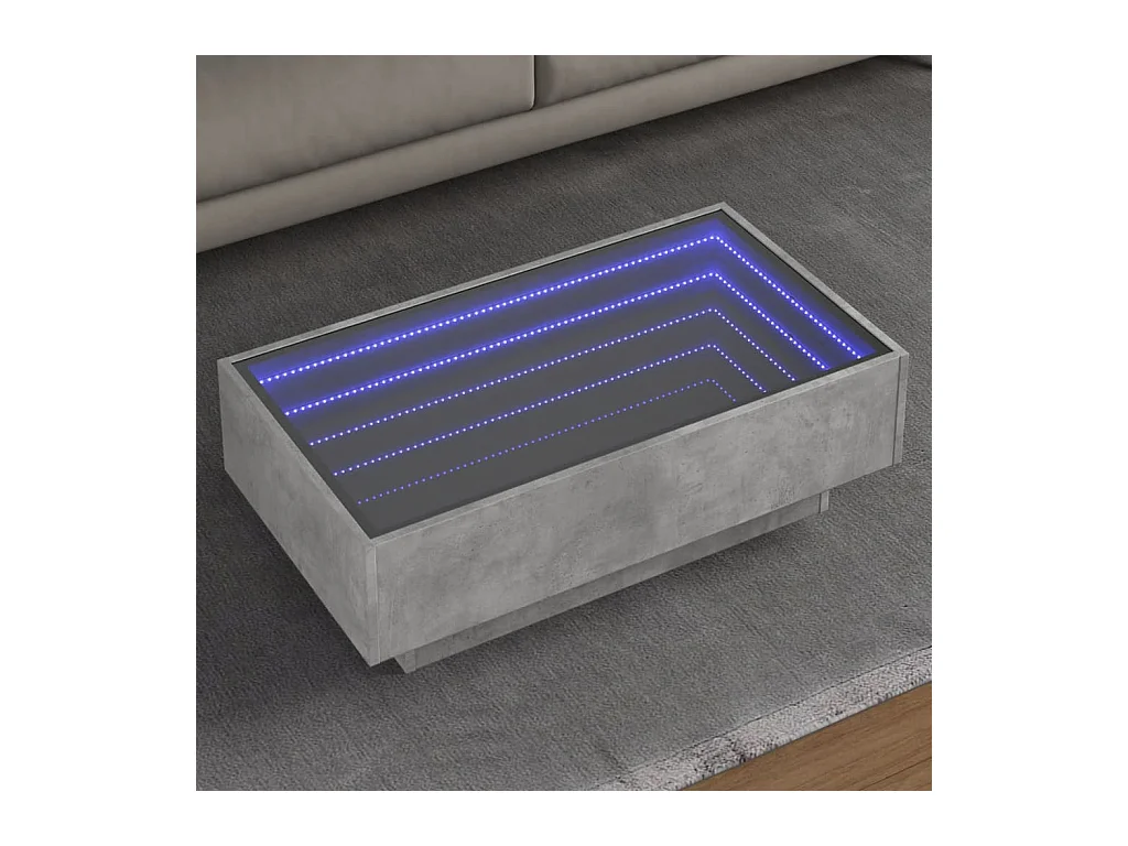 Table basse avec LED gris béton 90x50x30 cm bois d'ingénierie