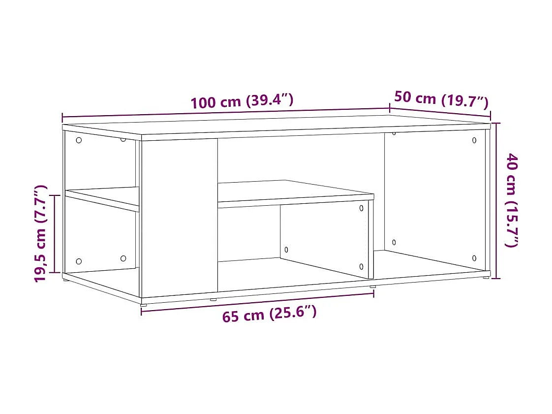 Tavolino Salotto Rovere Artigianale 100x50x40 cm in Truciolato