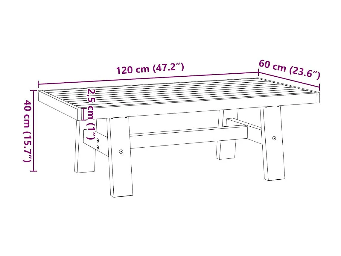 Tavolino NOAIN Gambe a Forma di A 120x60x40cm in Legno Massello