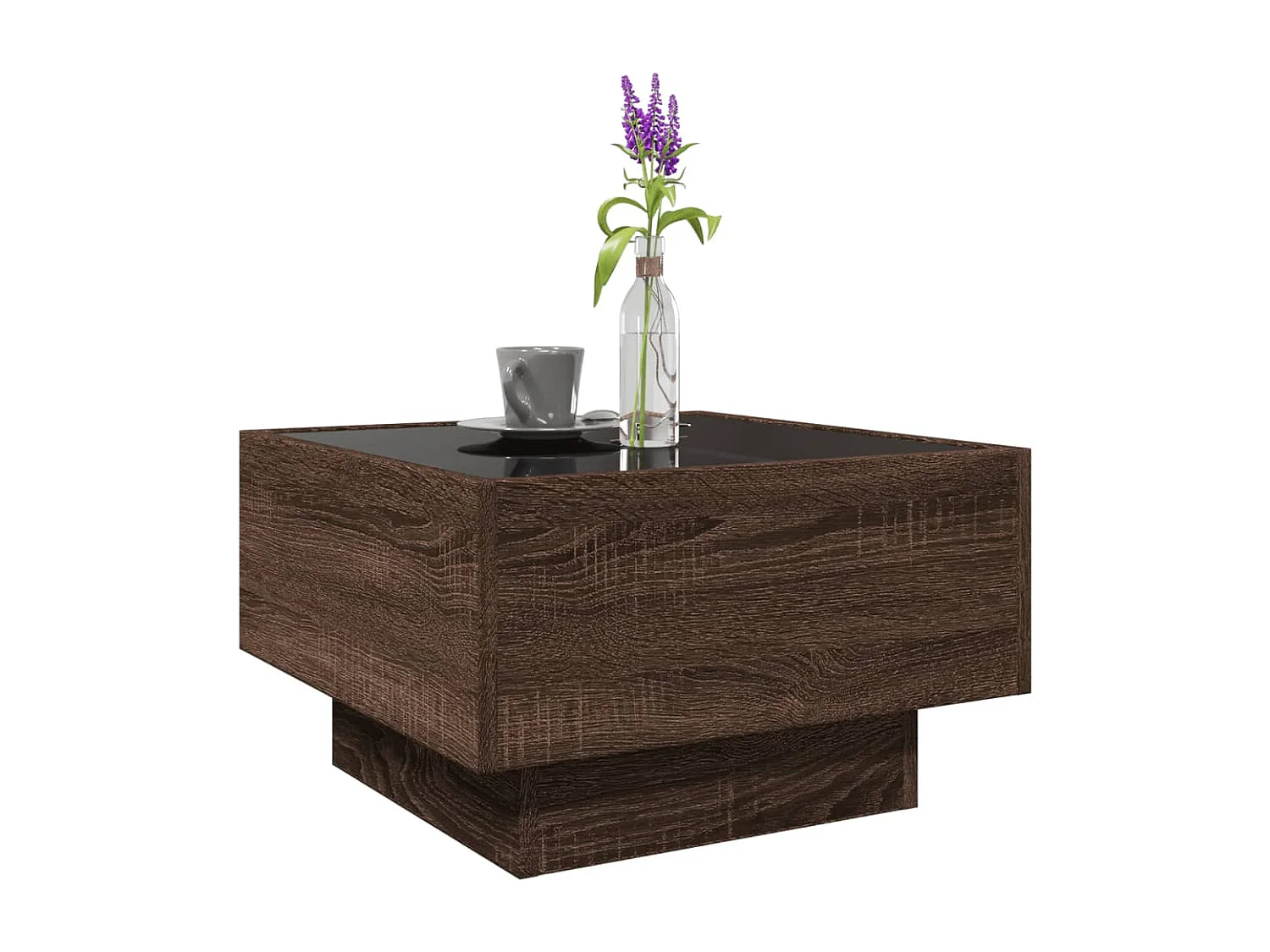 Table basse avec LED chêne marron 50x50x30 cm bois d'ingénierie