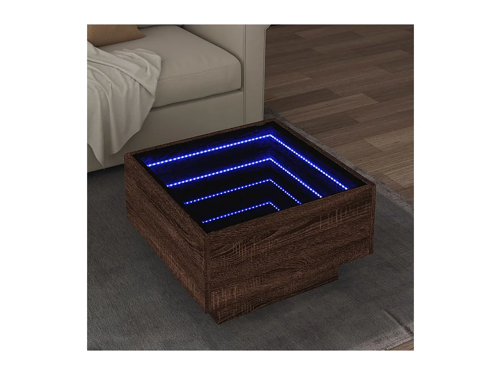 Table basse avec LED chêne marron 50x50x30 cm bois d'ingénierie