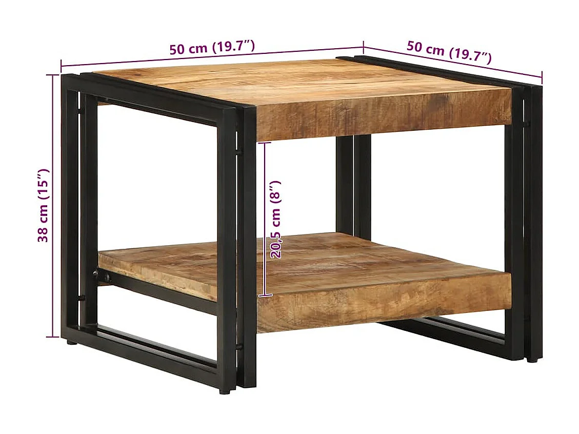 Mesa de centro 50x50x38 cm madeira de mangueira áspera maciça