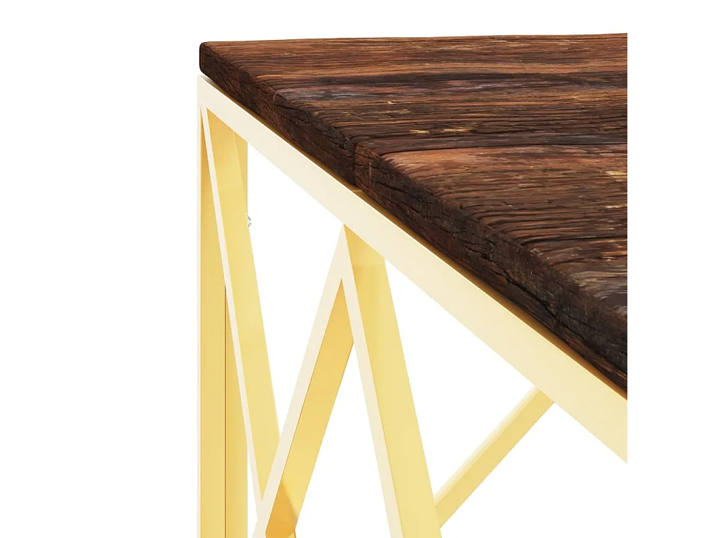 Mesa de centro acero inoxidable madera maciza reciclada dorada