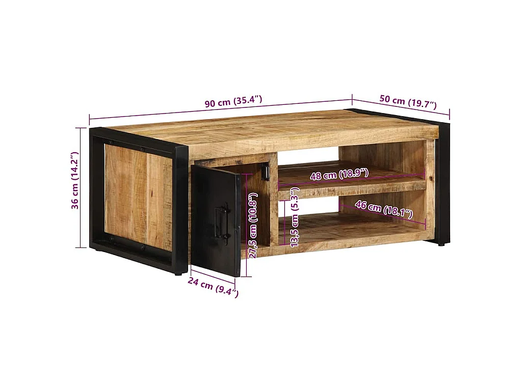 Tavolino da Salotto 90x50x36 cm Legno Massello di Mango Grezzo
