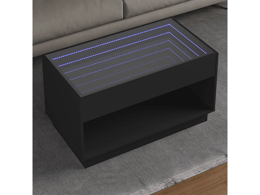 Table basse avec LED infini noir 90x50x50 cm