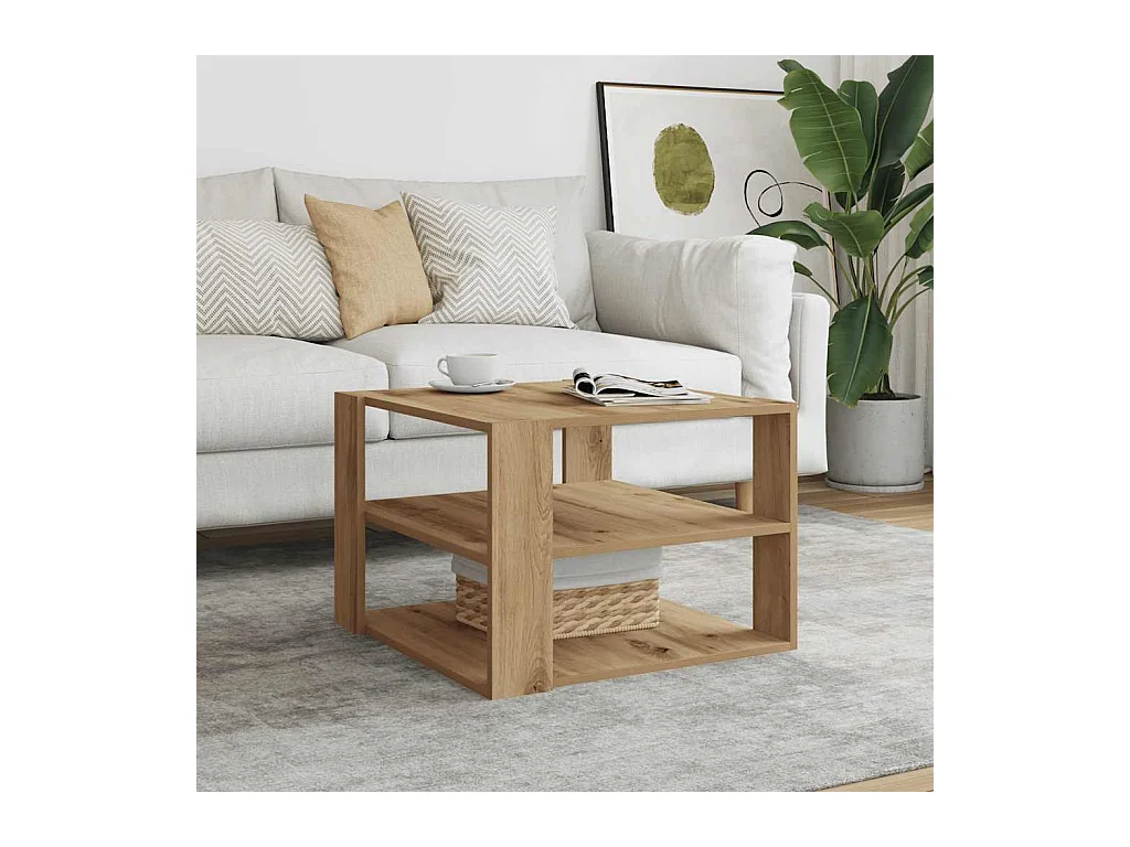 Table basse chêne artisanal 58x58x40 cm bois d'ingénierie