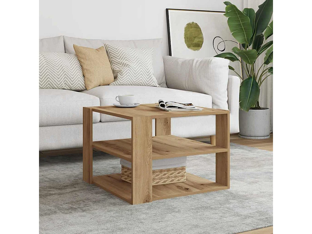 Salontafel 58x58x40 cm bewerkt hout artisanaal eikenkleurig