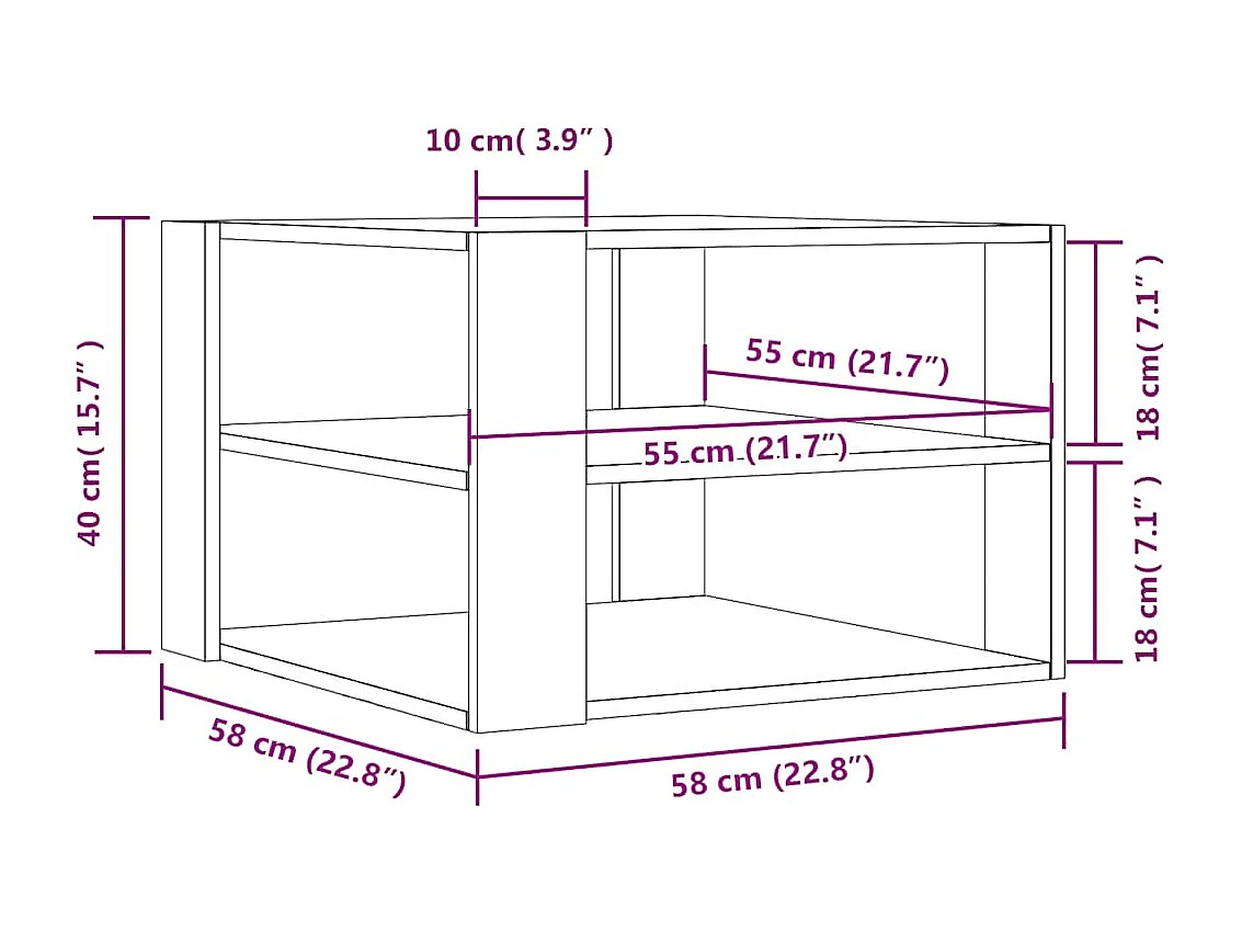 Salontafel 58x58x40 cm bewerkt hout artisanaal eikenkleurig