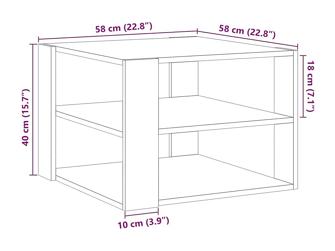 Salontafel 58x58x40 cm bewerkt hout artisanaal eikenkleurig