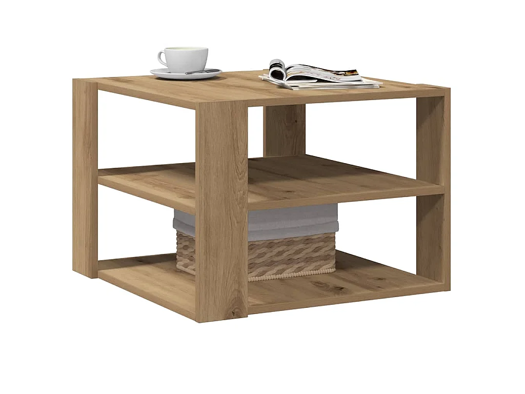 Salontafel 58x58x40 cm bewerkt hout artisanaal eikenkleurig