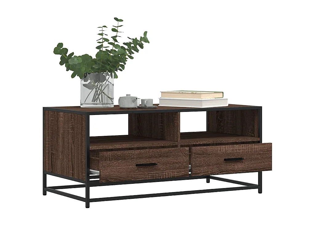 Couchtisch Braun Eichen-Optik 100x50x45 cm Holzwerkstoff Metall