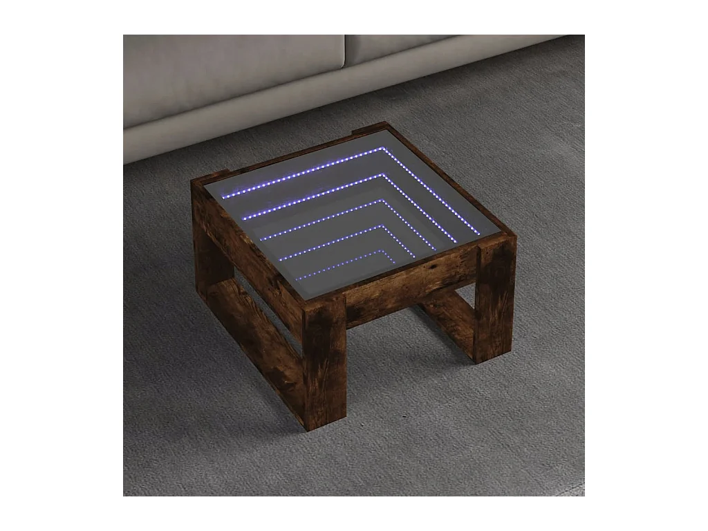 Table basse avec LED infini chêne fumé 50x53x30 cm