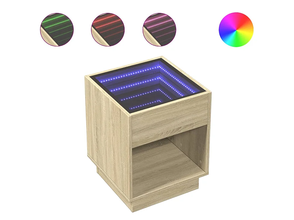 Table basse avec LED infini chêne sonoma 40x40x50 cm