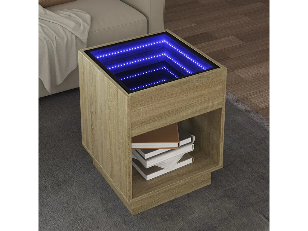 Table basse avec LED infini chêne sonoma 40x40x50 cm