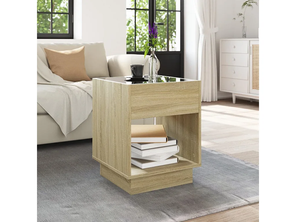 Table basse avec LED infini chêne sonoma 40x40x50 cm