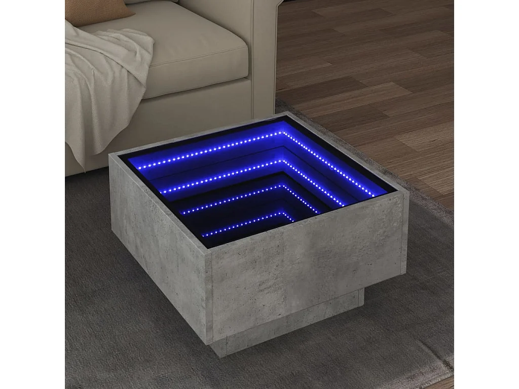 Table basse avec LED gris béton 50x50x30 cm bois d'ingénierie