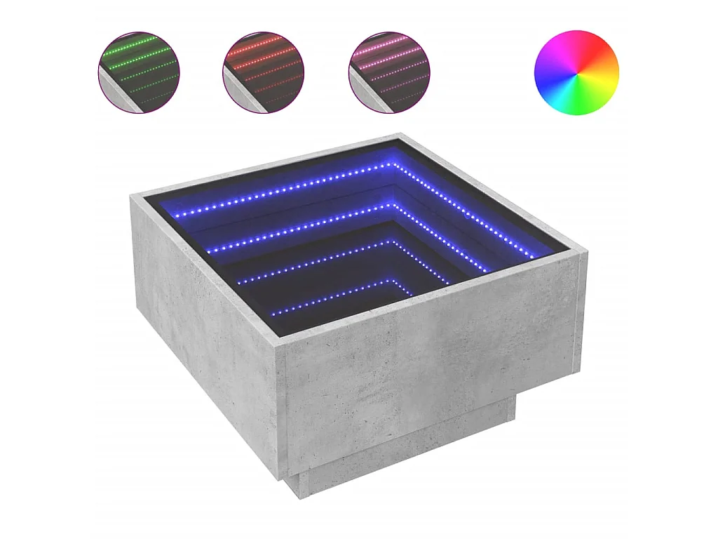 Table basse avec LED gris béton 50x50x30 cm bois d'ingénierie