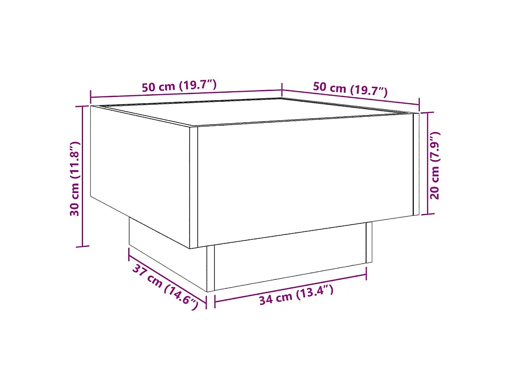 Table basse avec LED gris béton 50x50x30 cm bois d'ingénierie